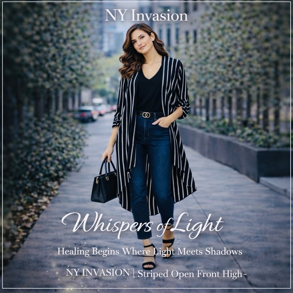 NY Invasion Women's Black & White Striped Open Front Duster